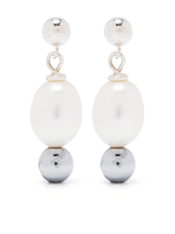 A Sinner in Pearls sterling silver pearl and hematite drop earrings | Browns Earrings