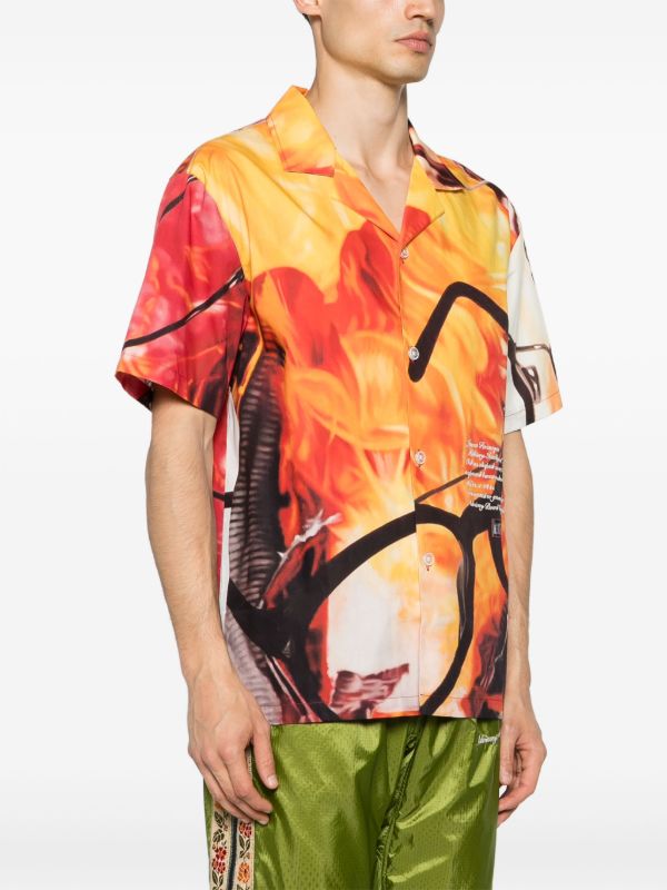 Advisory Board Crystals Orange And Red Glasses And Fire Print Short-Sleeved Shirt | Browns Shirts