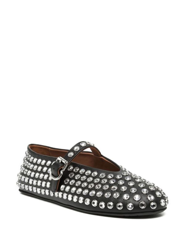 Alaïa Black Strass Crystal-Embellished Leather Ballerina Shoes | Browns Ballerina Shoes