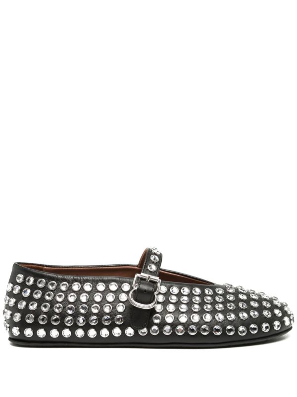 Alaïa Black Strass Crystal-Embellished Leather Ballerina Shoes | Browns Ballerina Shoes