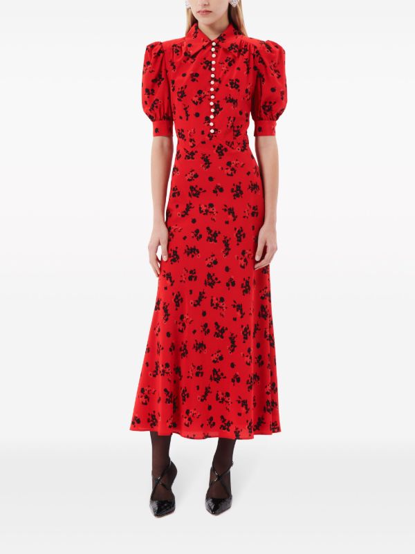Alessandra Rich Red Rose-Print Silk Dress | Browns Day Dresses
