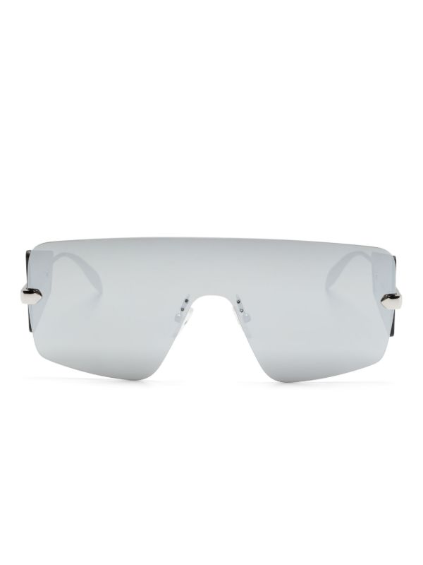 Alexander McQueen Eyewear Silver-tone Shield-Frame Sunglasses | Browns Sunglasses