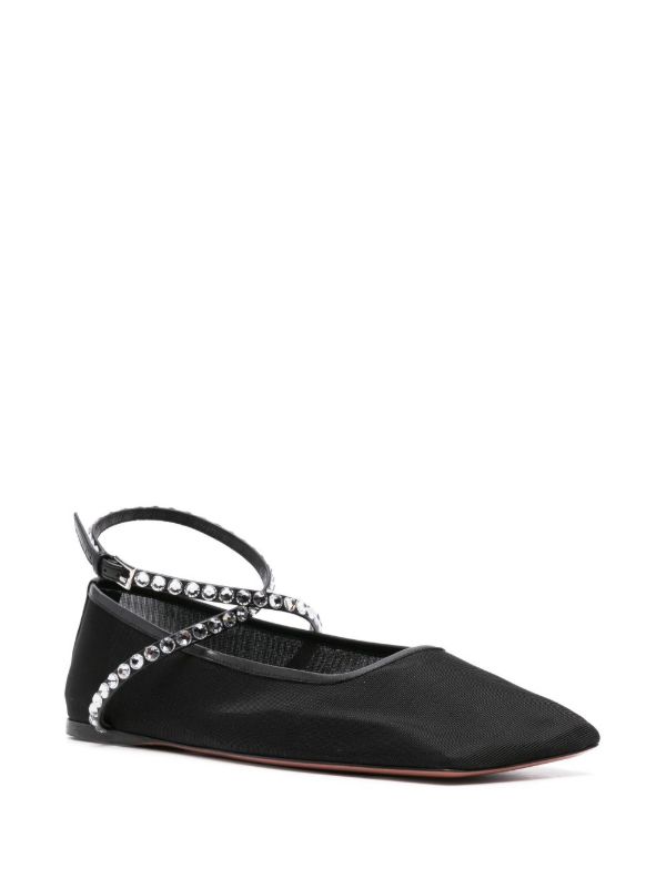 Amina Muaddi Black Ane Mesh Crystal Ballerina Flats | Browns Ballerina Shoes