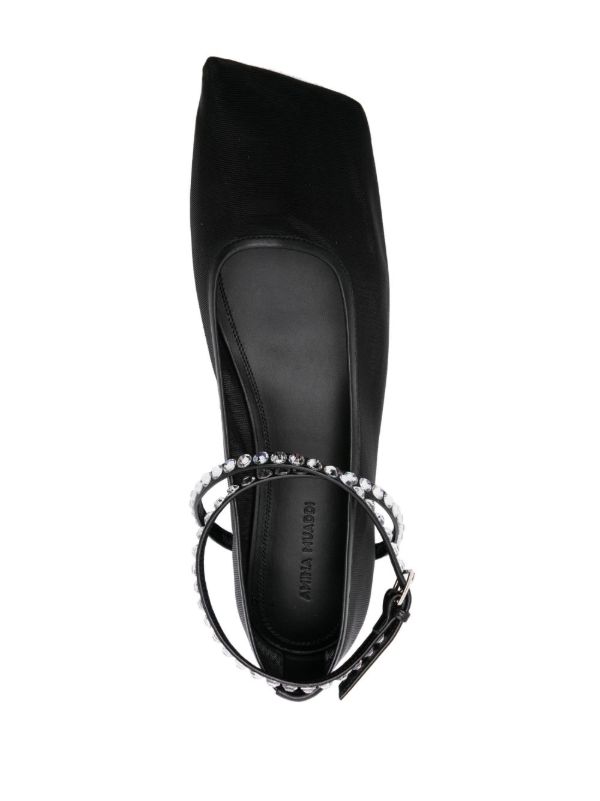 Amina Muaddi Black Ane Mesh Crystal Ballerina Flats | Browns Ballerina Shoes