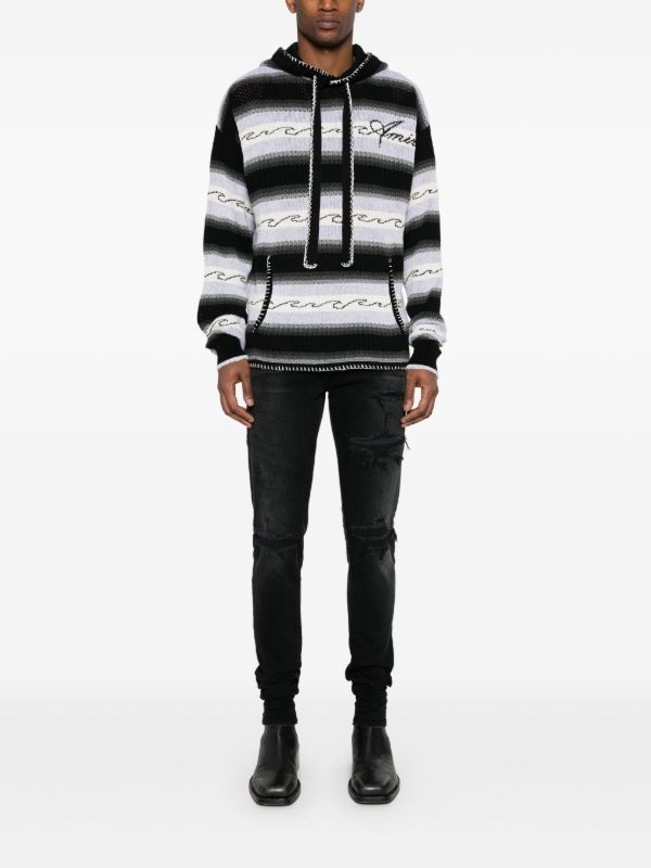 AMIRI Black Striped Knit Hoodie | Browns Hoodies