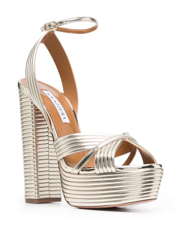 Aquazzura Gold Sundance Plateau 140 Leather Sandals | Browns Sandals