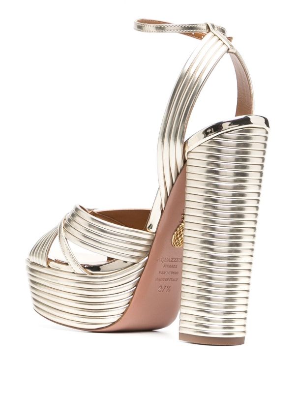 Aquazzura Gold Sundance Plateau 140 Leather Sandals | Browns Sandals