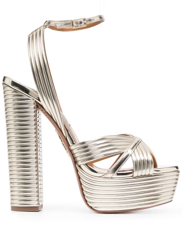 Aquazzura gold Sundance Plateau 140 leather sandals | Browns Sandals