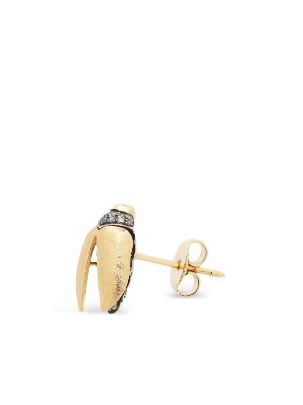 Bibi Van Der Velden 18kt Yellow Gold Mini Scarab Diamond And Tsavorite Earrings | Browns Fine Earrings