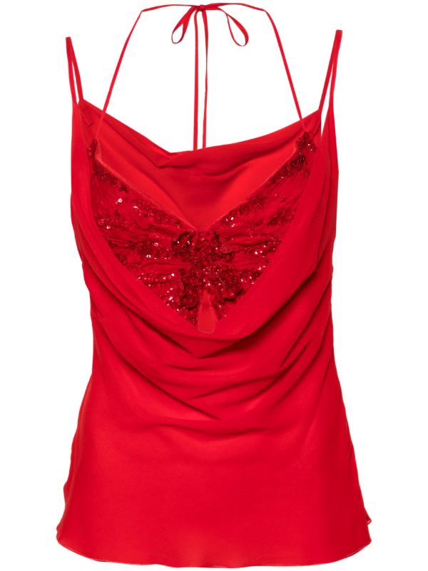 Blumarine Red Butterfly-Bodice Silk Top | Browns Blouses