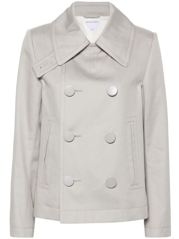 Bottega Veneta Grey Double-Breasted Cotton Jacket | Browns Blazers