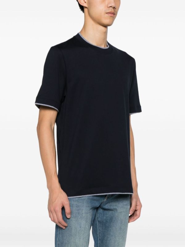 Brunello Cucinelli Blue Double-Layer Cotton T-shirt | Browns T-Shirts