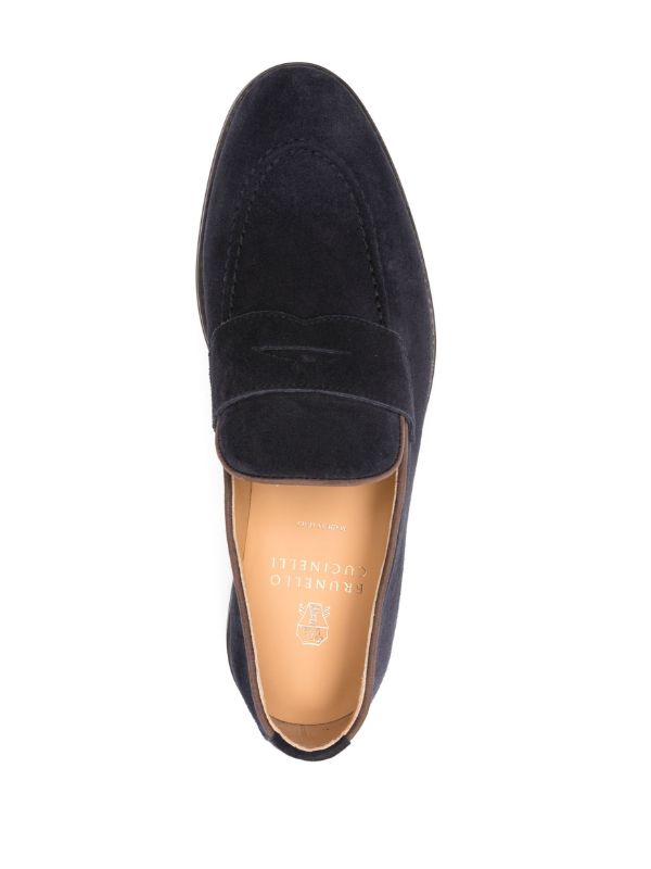 Brunello Cucinelli Blue Suede Penny Loafers | Browns Loafers