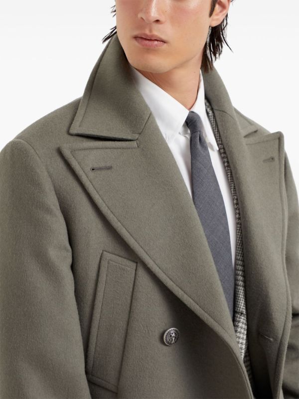 Brunello Cucinelli Green Double-Breasted Wool Coat | Browns Double Breasted Coats