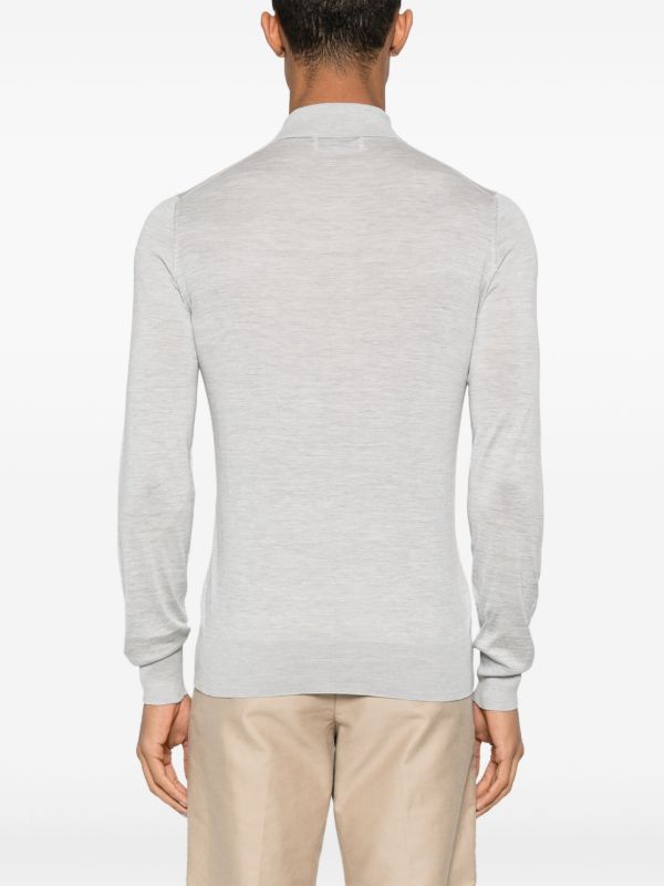 Brunello Cucinelli Grey Fine Knit Polo Shirt | Browns Polo Shirts