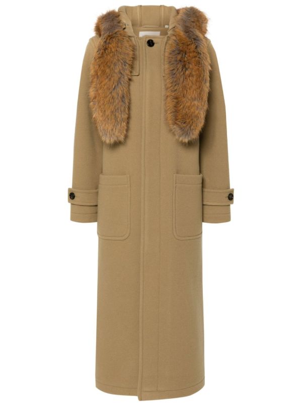 Burberry Brown Faux-Fur Trim Wool Coat | Browns Single Breasted Coats