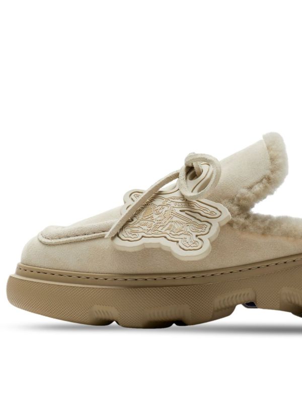 Burberry Neutral Stony Shearling Mules | Browns Mules