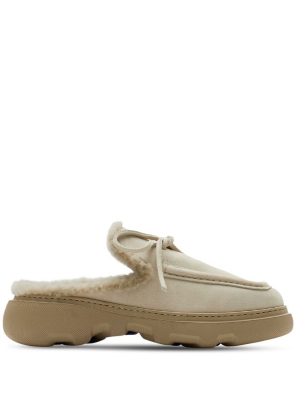 Burberry neutral Stony shearling mules | Browns Mules