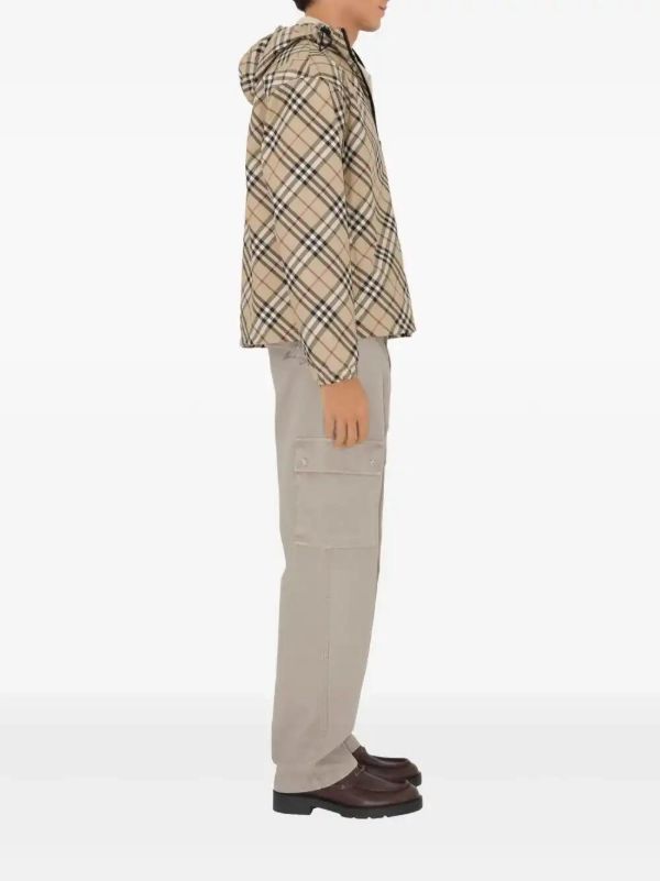 Burberry Neutrals Checked Twill Jacket | Browns Hooded Jackets