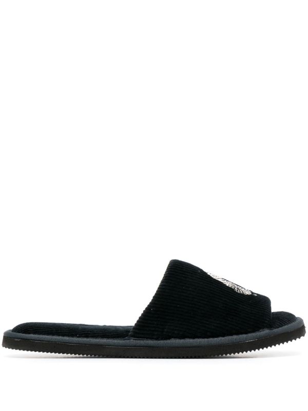 Desmond & Dempsey Black Sansindo Tiger Embroidered Slippers | Browns Slippers