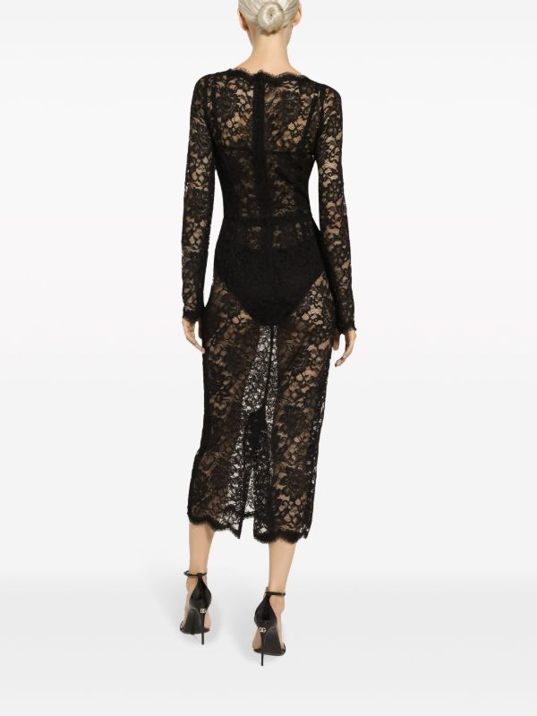 Dolce & Gabbana Black Lace Midi Dress | Browns Evening Dresses