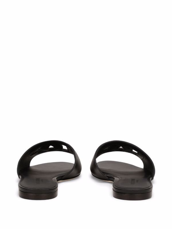 Dolce & Gabbana Black Logo Embossed Leather Slides | Browns Flip Flops & Slides