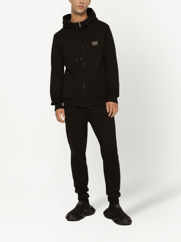 Dolce & Gabbana Black Logo Plaque Cotton Zip-up Hoodie | Browns Hoodies