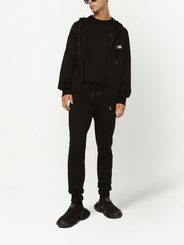 Dolce & Gabbana Black Logo Plaque Cotton Zip-up Hoodie | Browns Hoodies