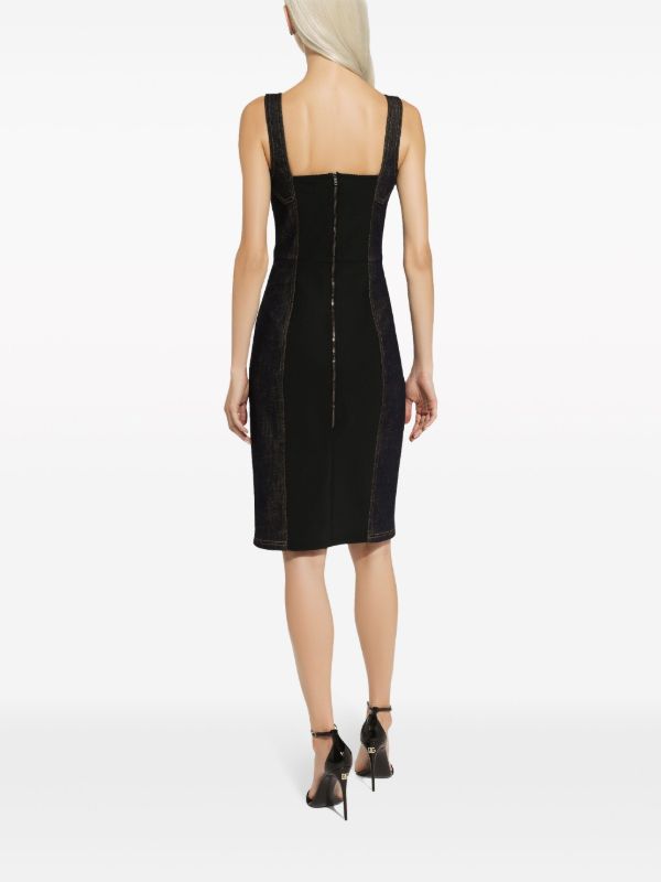 Dolce & Gabbana Black Logo Plaque Denim Midi Dress | Browns Day Dresses