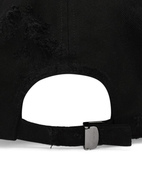 Dolce & Gabbana Black Logo Plaque Distressed Baseball Cap | Browns Hats