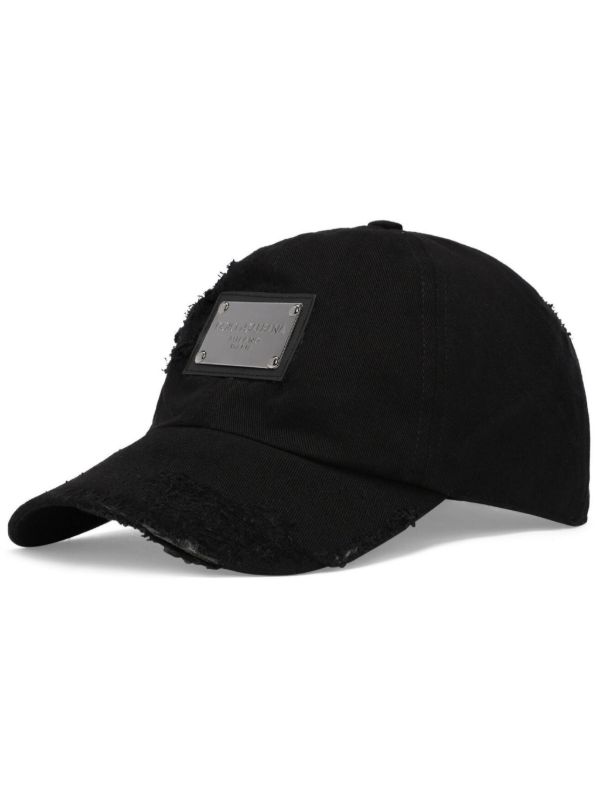 Dolce & Gabbana Black Logo Plaque Distressed Baseball Cap | Browns Hats