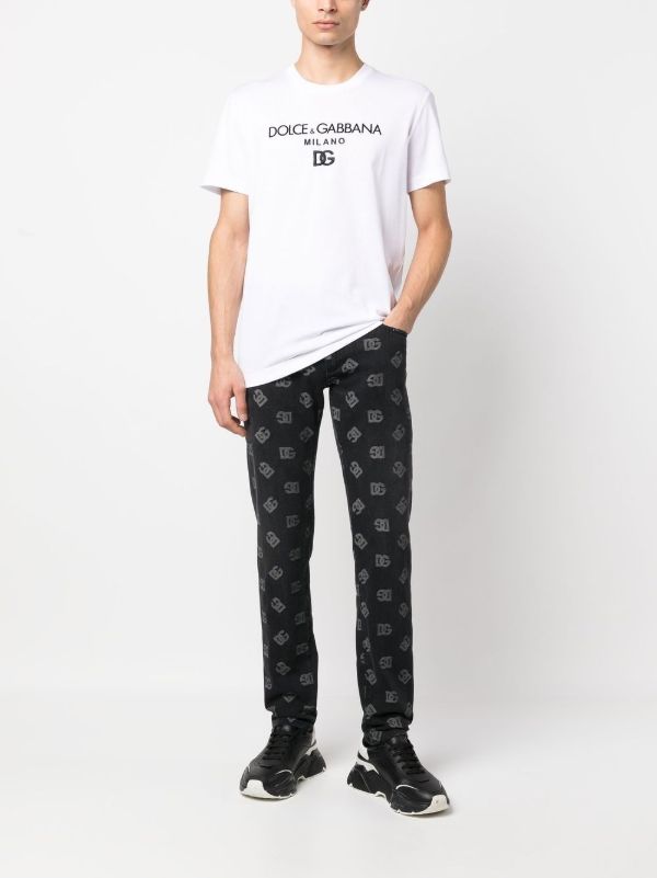 Dolce & Gabbana White Logo Embroidered T-Shirt | Browns T-Shirts