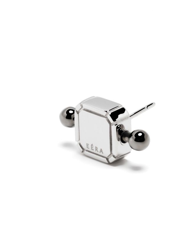 EÉRA 18K White Gold Black Bar Square Post Earring | Browns Earrings