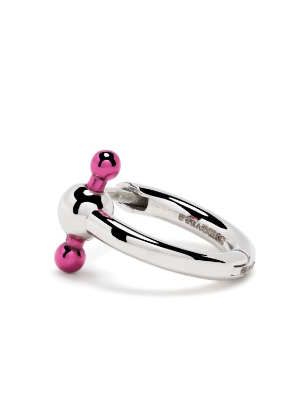 EÉRA 18K White Gold Pink Bar Mini Single Hoop Earring | Browns Fine Earrings