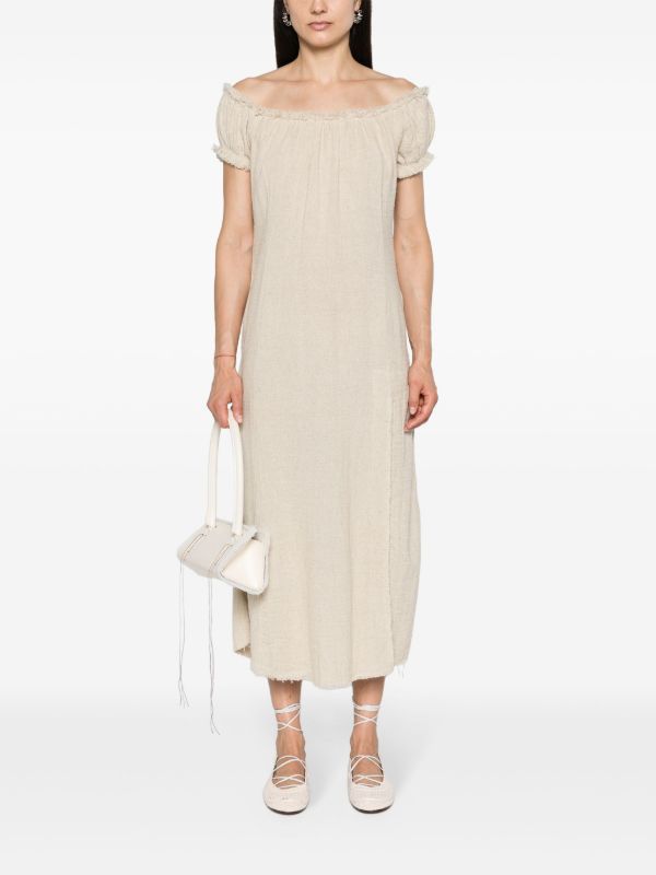 Elena Velez Cloud Beige Off-The-Shoulder Midi Dress | Browns Day Dresses