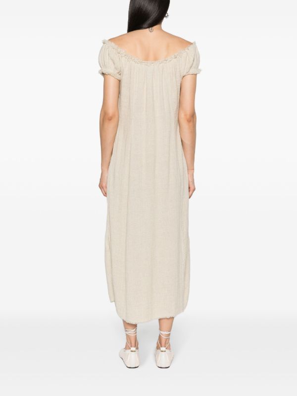 Elena Velez Cloud Beige Off-The-Shoulder Midi Dress | Browns Day Dresses