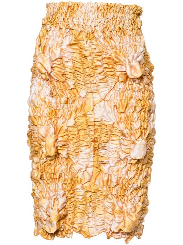 FEBEN Yellow Tie-Dye Shirred Midi Skirt | Browns Straight Skirts
