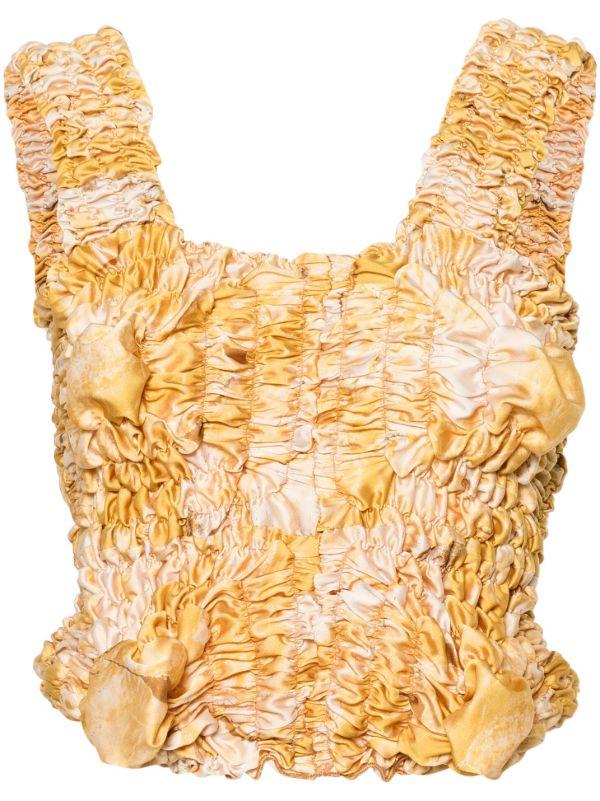 FEBEN Yellow Tie-Dye Shirred Top | Browns Vests & Tank Tops
