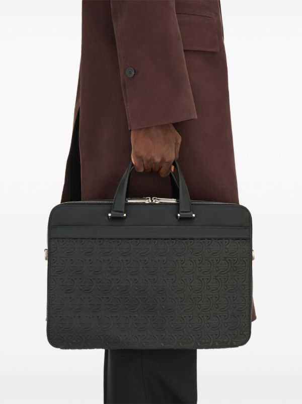 Ferragamo Black Monogram Embossed Leather Briefcase | Browns Laptop Bags & Briefcases