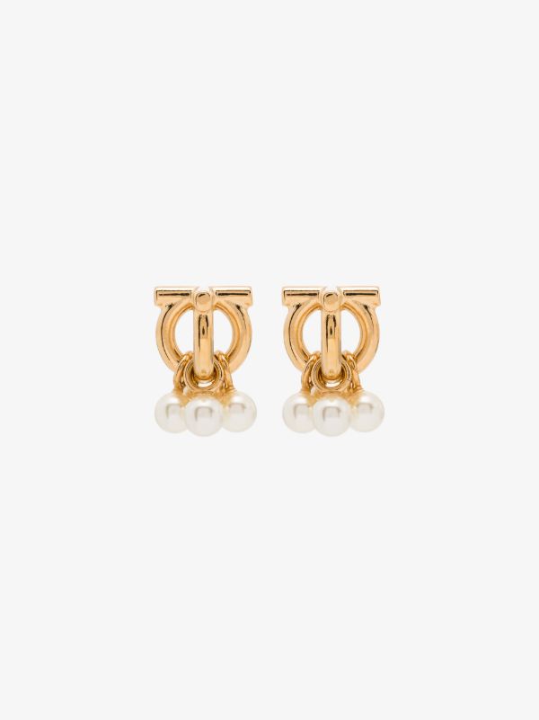 Ferragamo Gold tone Gancini pearl stud earrings | Browns Earrings Ferragamo Gold tone Gancini pearl stud earrings | Browns Earrings