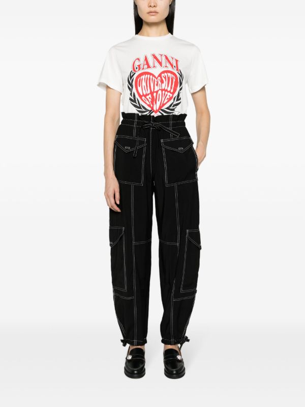 GANNI Black Paperbag-Waist Cargo Trousers | Browns Cropped Pants