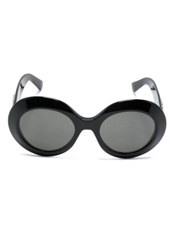 Gucci Eyewear Black Interlocking G Round-Frame Sunglasses | Browns Sunglasses