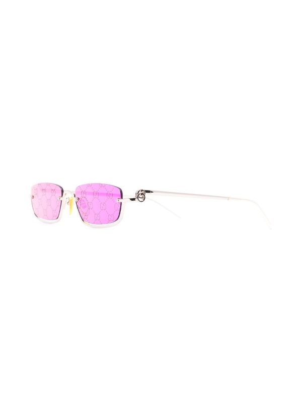 Gucci Eyewear Gold-tone Logo Print Rectangular Sunglasses | Browns Sunglasses