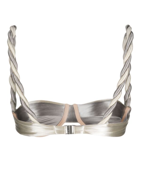 Isa Boulder Silver-tone Ruched Bikini Top | Browns Bikinis