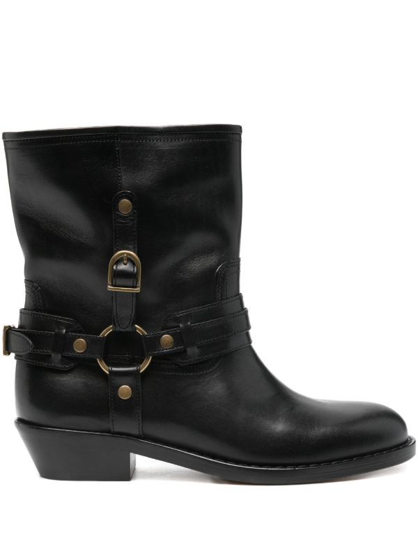 ISABEL MARANT 40mm Buckle-strap Leather Biker Boots | Browns Boots