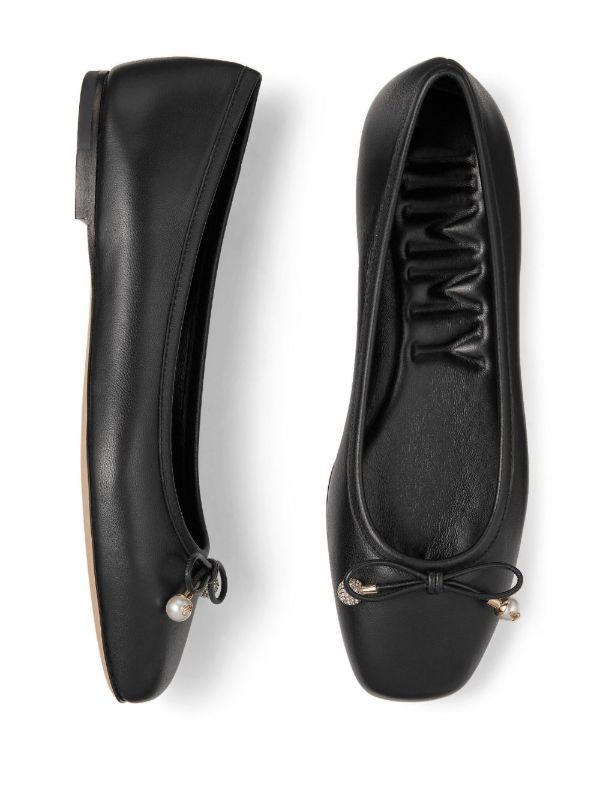 Jimmy Choo Black Elme Leather Ballerina Shoes | Browns Ballerina Shoes