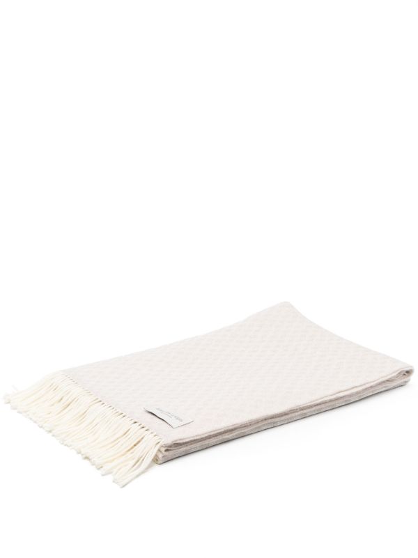 Johnstons of Elgin Neutral Weave Wool Fringed Throw | Browns Blankets & Throws