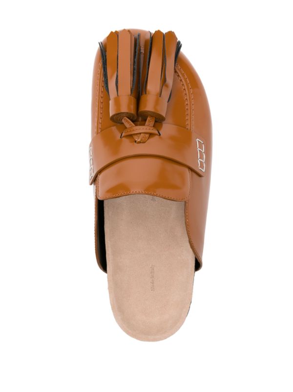 JW Anderson Brown Tasselled Leather Loafer Mules | Browns Mules