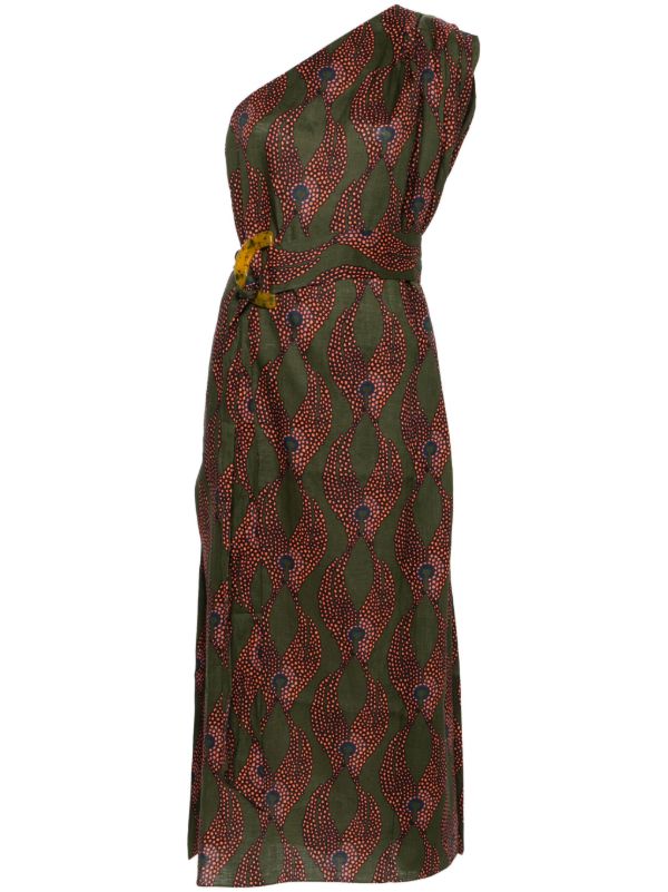 Maison La Plage Green Ravello One-Shoulder Dress | Browns Day Dresses