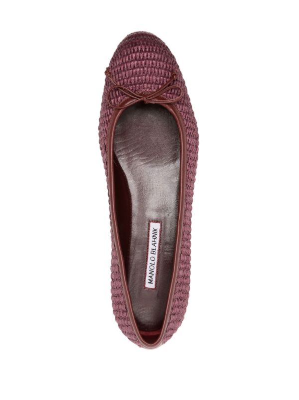 Manolo Blahnik Bordeaux Red Woven Ballerina Shoes | Browns Ballerina Shoes